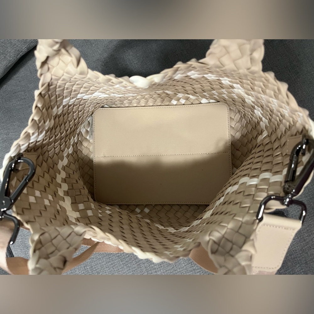 NAGHEDI NYC Elegant Tan Camel 
Women's St Barths Mini Rope Tote w/ White Details - Picture 5 of 8